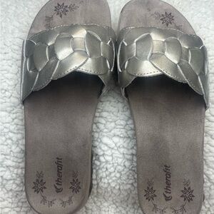 Therafit Women’s Braided Metallic Silver Slide Mules ORTHOPEDIC!